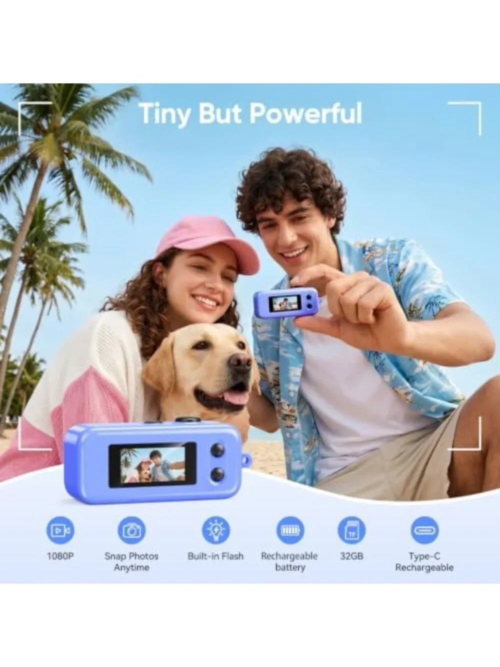 Mini Keychain Digital Camera 1080P - Compact Pocket Camera in Blue, Perfect for